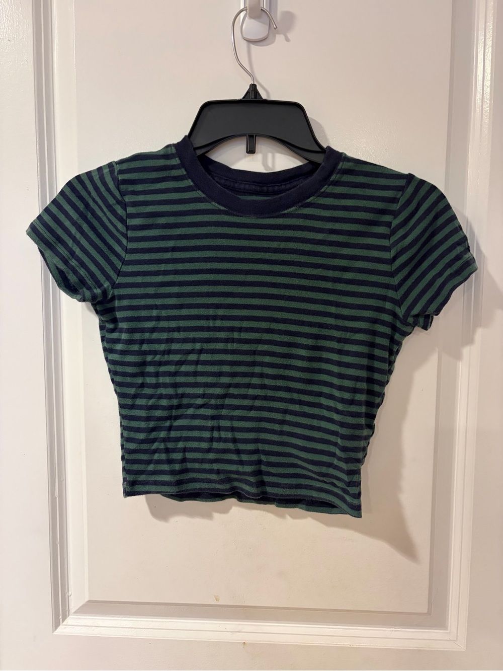 Hollister Striped Navy and Green Crop Tee, Size Small